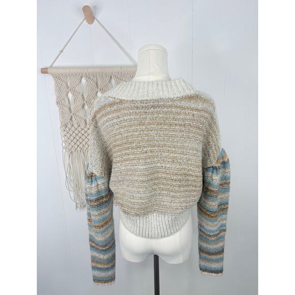 Urban Outfitters Lennon Cropped Crewneck Sweater Medium Stripe Drop Shoulder - Picture 7 of 10